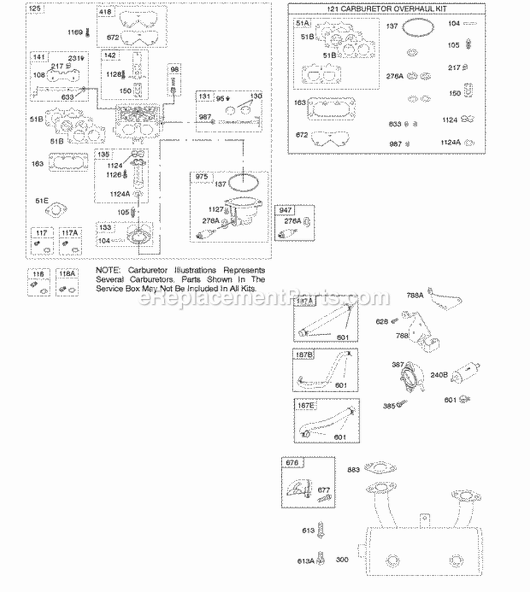 Carburetor Exhaust System Fuel Supply Kit-Carburetor Overhaul Diagram and Parts List for 44Q777-0025-E1  Briggs and Stratton Engine